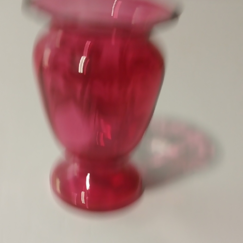 Vintage Bohemian Chezoslovkia Mini Hand Painted Cranberry Vase - Picture 3 of 5